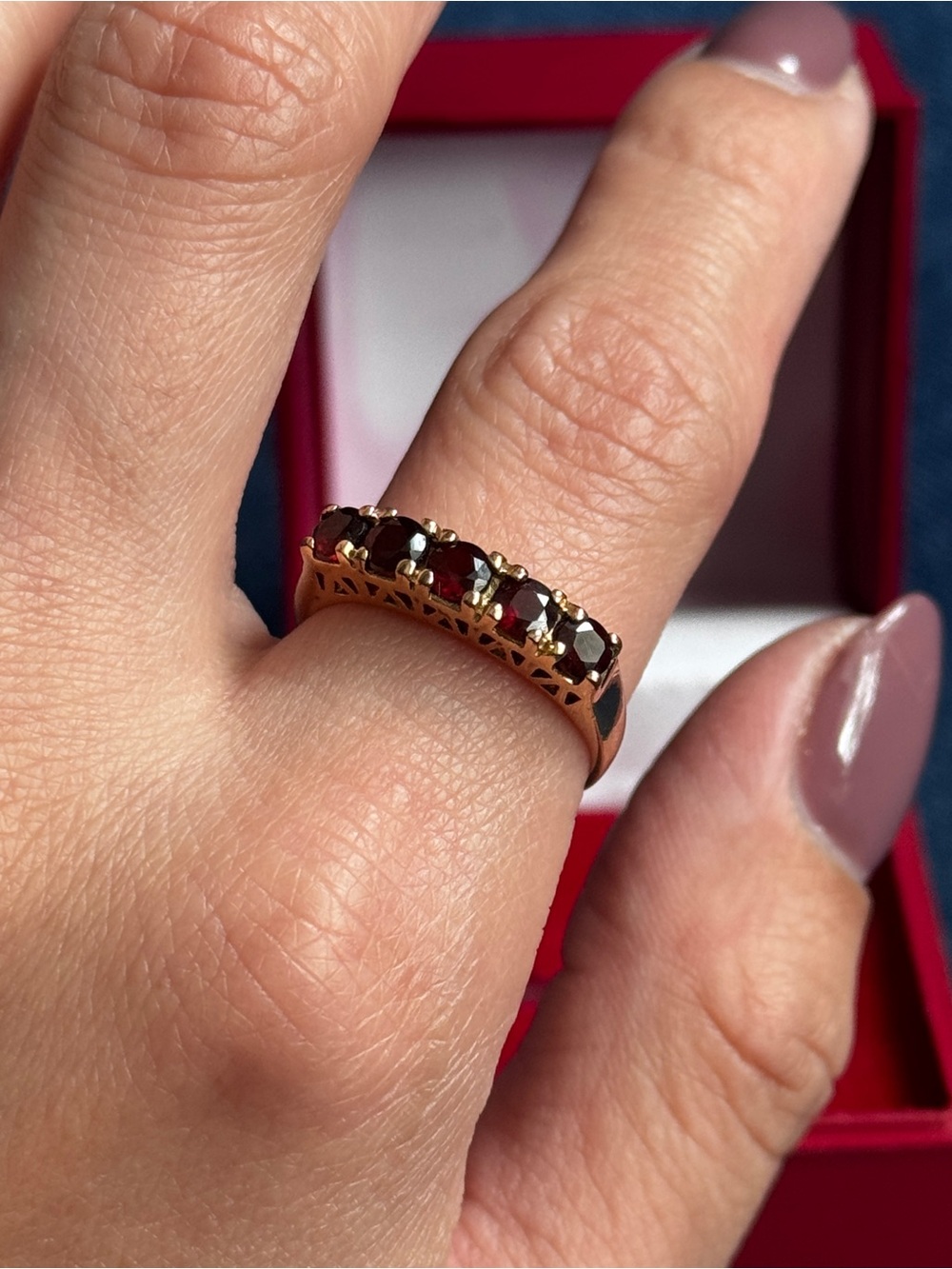 Vintage Gold Vermeil Garnet Half Eternity Ring 925
Sterling Silver Band Size 7.5
